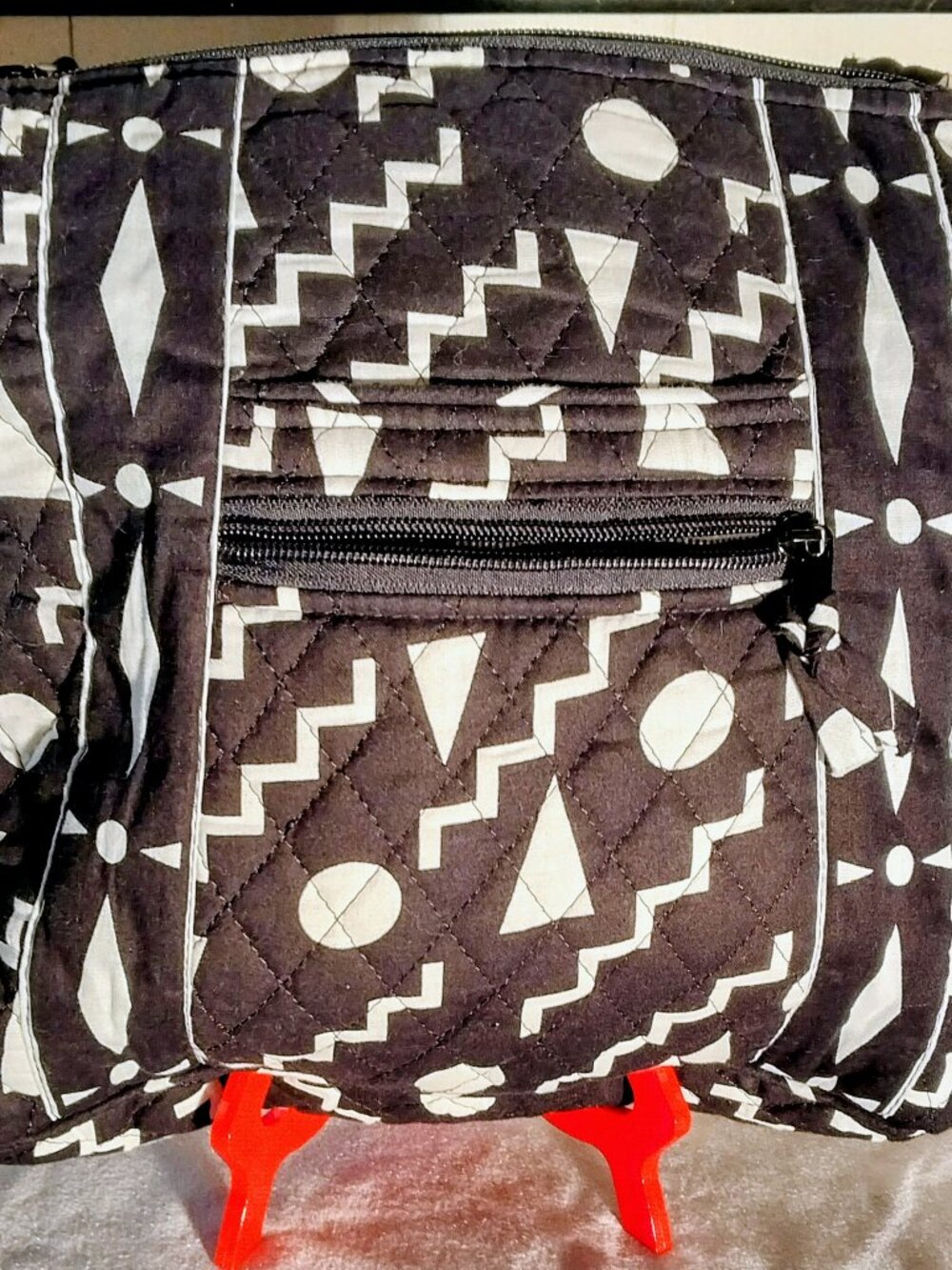 BocaBag Black and White Geometric Quilted Crossbody Bag Adjustable Strap